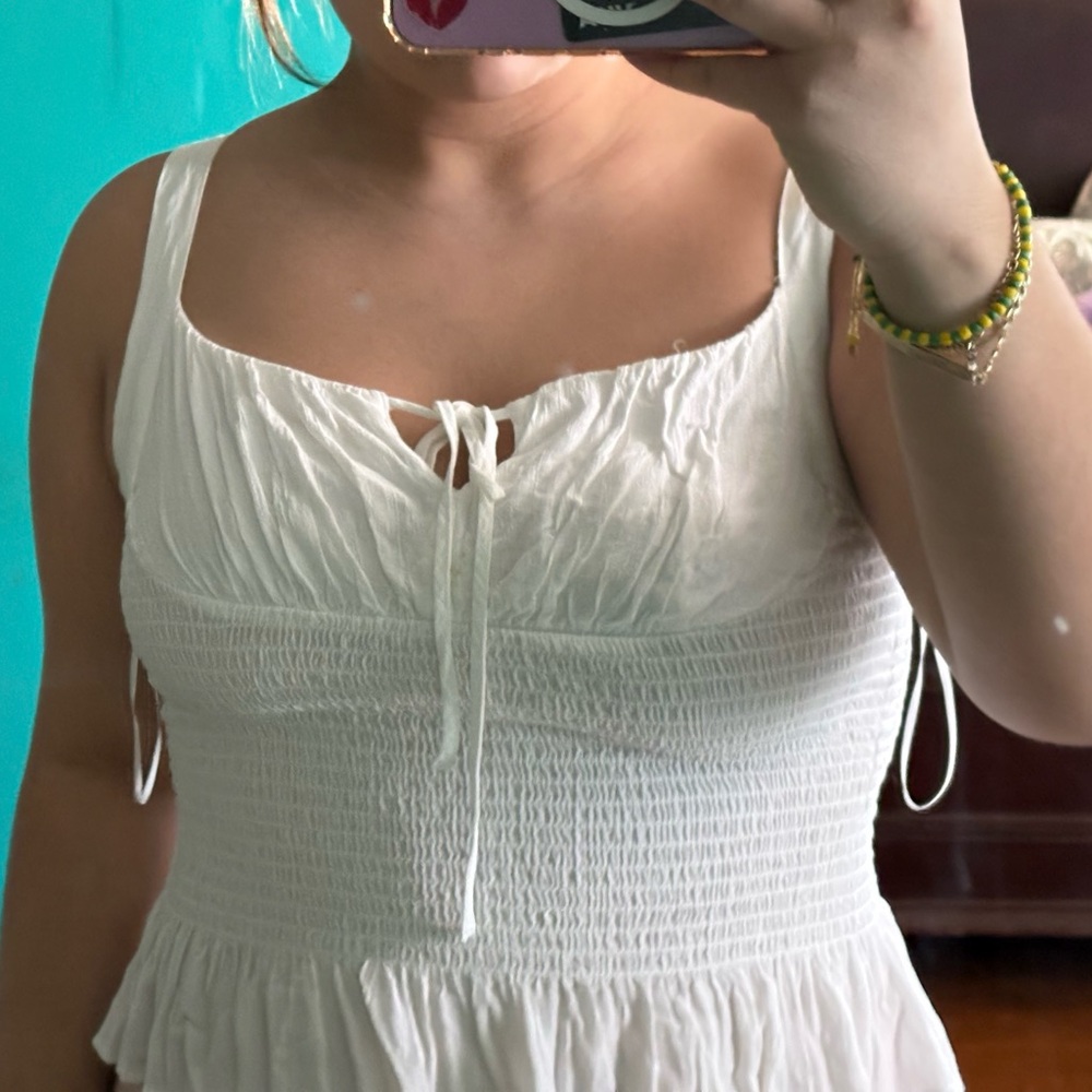 Love Tree White Smocked Tie-Front Blouse